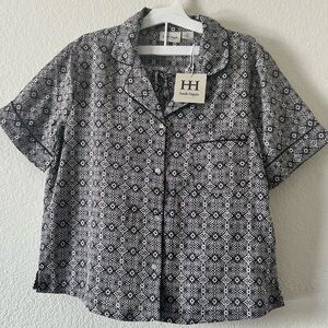 Haute Hippie Shorts & Short Sleeve Pajama Set Black Gray & White Pattern SZ M